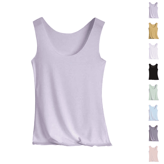 Tank Tops for Women Summer Ice Silk Camisole Tops Seamless Deep Scoop Neck Vests Sleeveless Workout Undershirts 2026 Light Purple 2XL