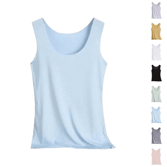 Tank Tops for Women Summer Ice Silk Camisole Tops Seamless Deep Scoop Neck Vests Sleeveless Workout Undershirts 2026 Sky Blue 2XL