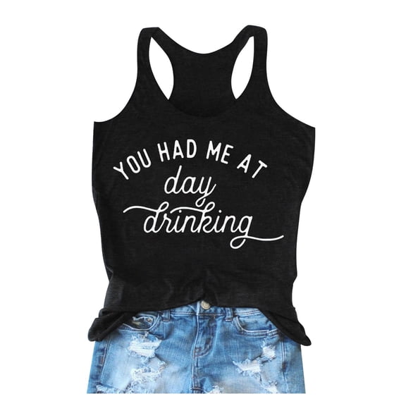 Tank Tops for Women,Summer Letter Printed Round Neck Sleeveless Tank Top,Tank Top for Women,Z02 Black,S