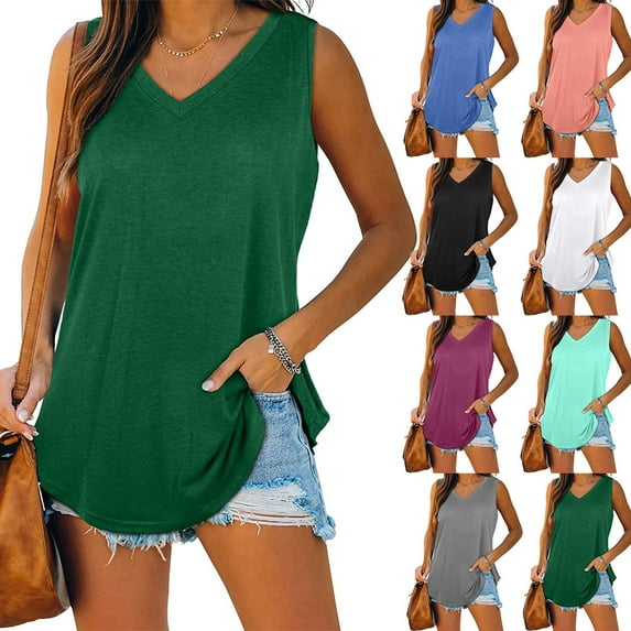 Tank Tops for Women Summer Sleeveless 2025 Loose Fit V Neck Casual Tank Tops Blouse Shirts Casual Solid Color Tunics