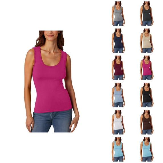 Tank Tops for Women Summer Sleeveless Scoop Neck Ribbed Stretch Slim Fit Casual Plain Basic Tanks