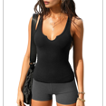 thumbnail image 1 of 1 PC Tank Tops for Women Summer Sleeveless Shirts V Neck Ribbed Slim Fitted Tops Blouses Black S, 1 of 6