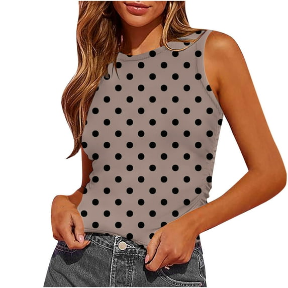 Tank Tops for Women Summer Sleeveless Tank Crew Neck Slim Fitted Blouse Side Ruched Basic Printed Tees Shirts
