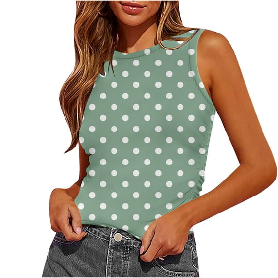 Tank Tops for Women Summer Sleeveless Tank Crew Neck Slim Fitted Blouse Side Ruched Basic Printed Tees Shirts