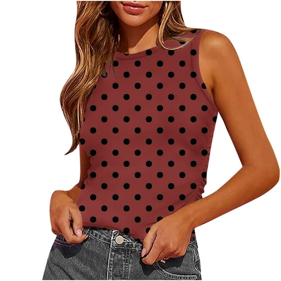 Tank Tops for Women Summer Sleeveless Tank Crew Neck Slim Fitted Blouse Side Ruched Basic Printed Tees Shirts