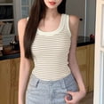 thumbnail image 1 of Tank Tops for Women Summer Striped Print Crew Neck Shirts Leisure Slim Fit Sleeveless Standard Straps Blouses, 1 of 7