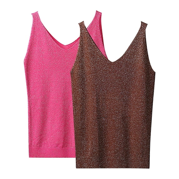 Tank Tops for Women Summer V Neck Sequin Casual Camisole Tops Coffee