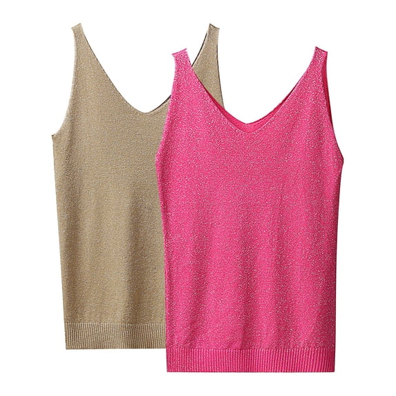 Tank Tops for Women Summer V Neck Sequin Casual Camisole Tops Rose Gold