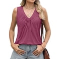 thumbnail image 1 of Tank Tops for Women Summer V Neck T Shirts Sleeveless Basic Tee Loose Fit 2025 Fashion Wine Red L, 1 of 9