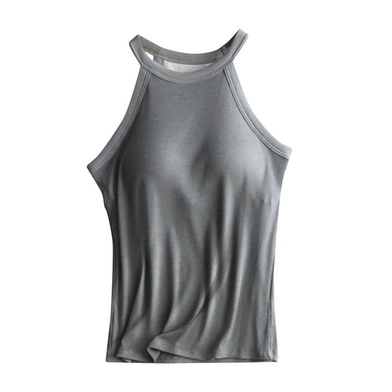 Tank Tops for Women Summer With Bra Pads Bra One Vest Casual Camisole Tops Grey L