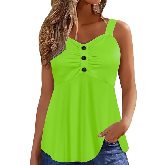 Tank Tops for Women Thick Strap Backless Button Spliced Summer Tops