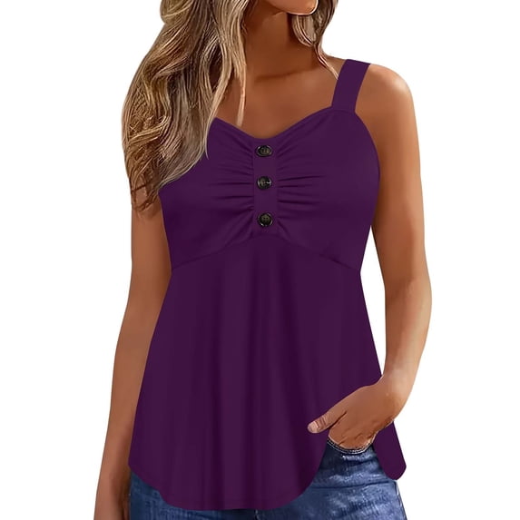 Tank Tops for Women Thick Strap Backless Button Spliced Summer Tops