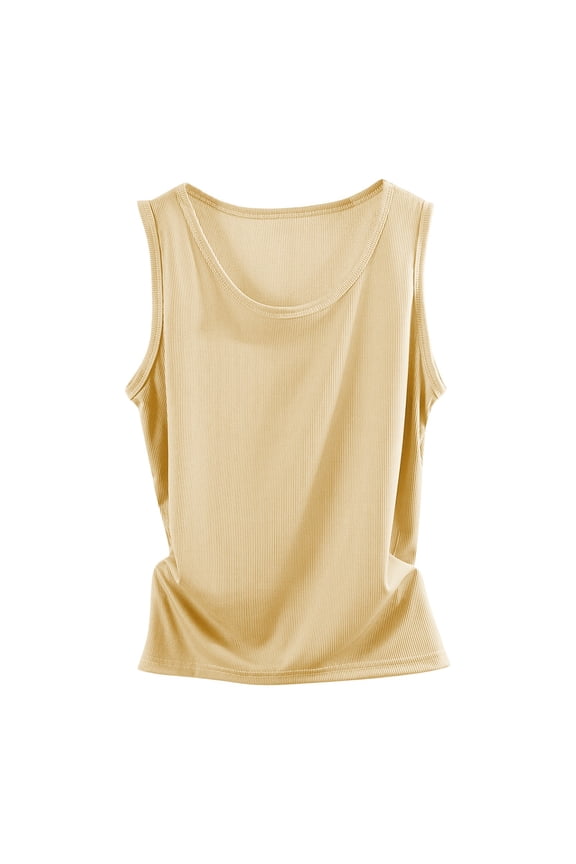 Tank Tops for Women Threaded Cotton Round Neck Wrap Camisoles