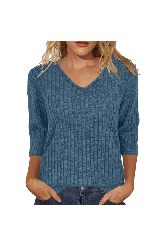 Tank Tops for Women Three Quarter Sleeve Ribbed Textured Turtleneck Soft Brushed Beach Clothes for Womens,Blue,S