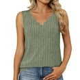 thumbnail image 1 of Tank Tops for Women Trendy Lace V Neck Knit Sleeveless T Shirts Work Casual Solid Color Loose Summer Blouses (2XL, Green), 1 of 7