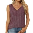 thumbnail image 1 of Tank Tops for Women Trendy Lace V Neck Knit Sleeveless T Shirts Work Casual Solid Color Loose Summer Blouses (XL, Wine), 1 of 7