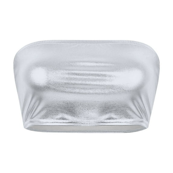 Tank Tops for Women,Tube Performance Solid Color Bandeau Wrap Chest Nightclub Show Wear,Camisole Tops for Women,Silver,L