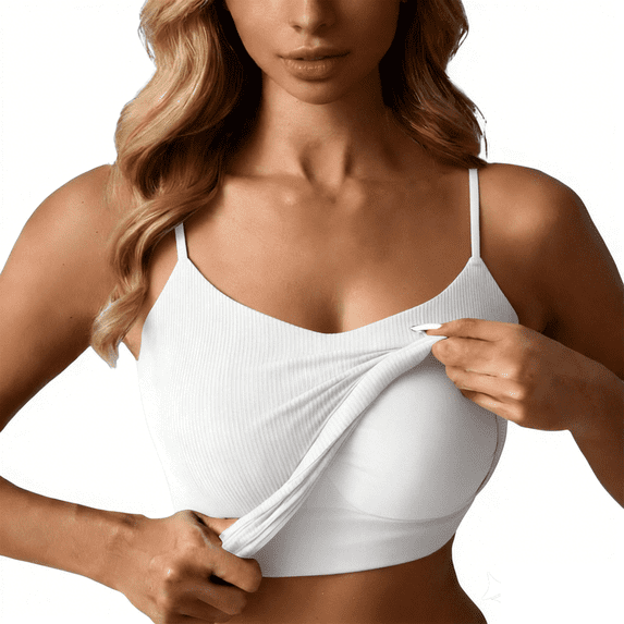 Tank Tops for Women V Neck Built In Bra Tank Top Sleeveless Slim Fit Comfort Camisole Womens Tank Tops White Xl