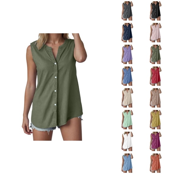 Tank Tops for Women V Neck Button Stand Collar Sleeveless Shirt Business Casual Work Shirts Summer Outfits
