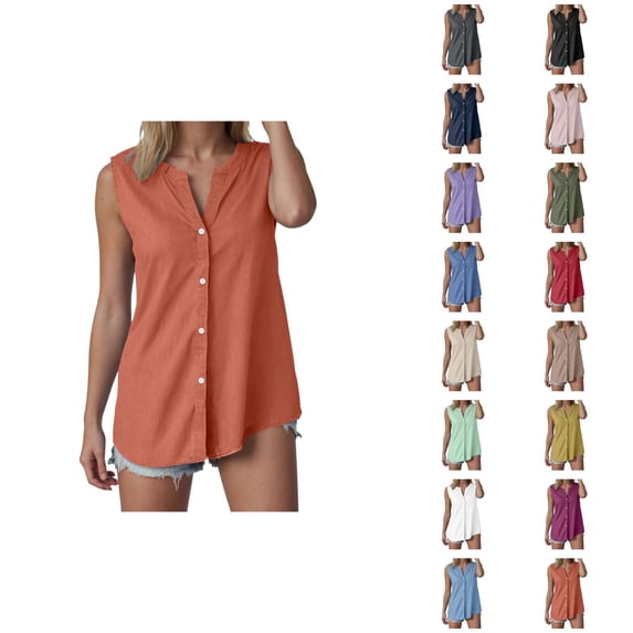 Tank Tops for Women V Neck Button Stand Collar Sleeveless Shirt Business Casual Work Shirts Summer Outfits