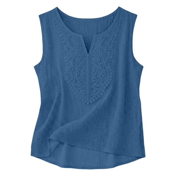 Tank Tops for Women V Neck Cotton Linen Loose Fit Sleeveless Summer Tops