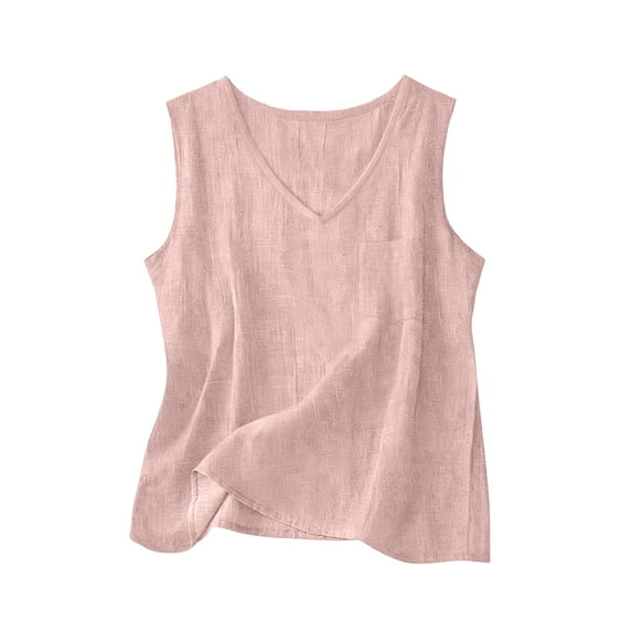 Tank Tops for Women V Neck Cotton Linen Loose Fit Sleeveless Summer Tops