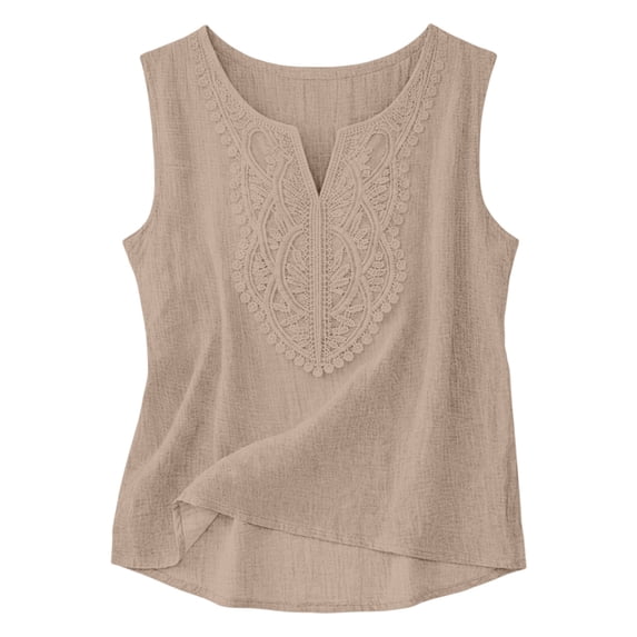 Tank Tops for Women V Neck Cotton Linen Loose Fit Sleeveless Summer Tops
