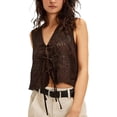 thumbnail image 1 of Tank Tops for Women V Neck Floral Eyelet Embroidery Tie Front Crop Tops, 1 of 6