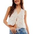 thumbnail image 1 of Tank Tops for Women V Neck Floral Eyelet Embroidery Tie Front Crop Tops, 1 of 6