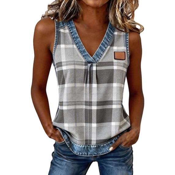Tank Tops for Women V Neck Pleated Print Sleeveless Satin Summer Tops