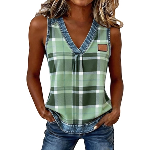 Tank Tops for Women V Neck Pleated Print Sleeveless Satin Summer Tops