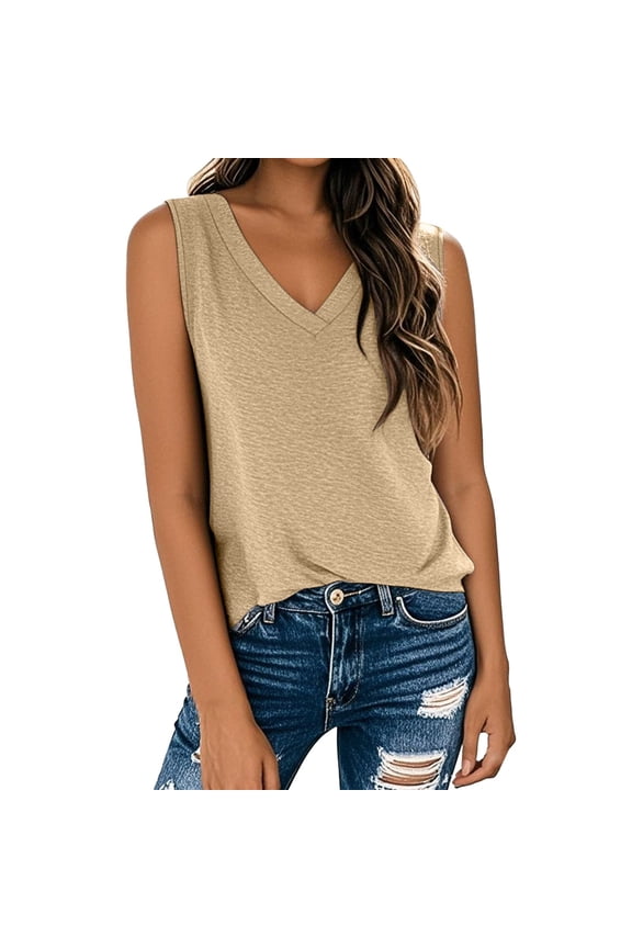 Tank Tops for Women V Neck Print Loose Flowing Sleeveless Summer Tops