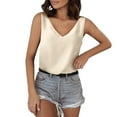 thumbnail image 1 of Tank Tops for Women V Neck Silk Satin Summer Sleeveless Blouse Basic Camisole Shirts, 1 of 6