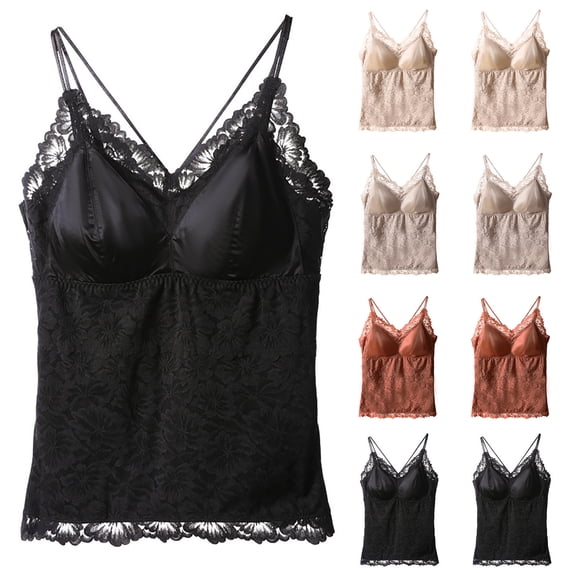 Tank Tops for Women V Neck Sleeveless Solid Color Integrated Suspender Lace Tank Top