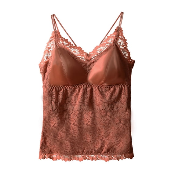Tank Tops for Women V Neck Sleeveless Solid Color Integrated Suspender Lace Tank Top