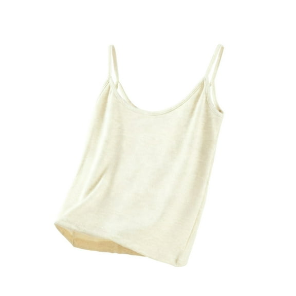 Tank Tops for Women Velvet Fleece Base Layer Sleeveless Crewneck Pullover Solid Straps Vest Beige L