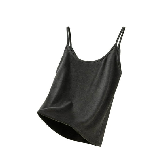 Tank Tops for Women Velvet Fleece Base Layer Sleeveless Crewneck Pullover Solid Straps Vest Black 2XL