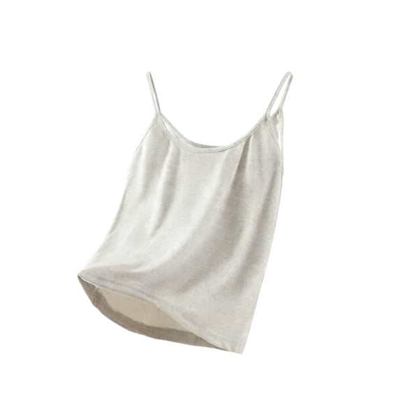 QSAWXQZ Women's Velvet Fleece Crew Neck Sleeveless Solid Tank Top Khaki L