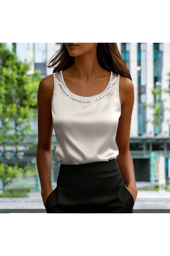Tank Tops for Women Women's Elegant Beaded Slim Fit Layering Camisole Womens Camisole White XXXXL