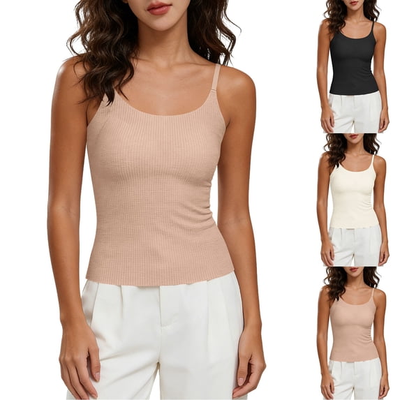 Tank Tops for Women Women's Solid Color Camisole Top With Built-In Bra Pads That Can Be Worn As Outerwear White XL