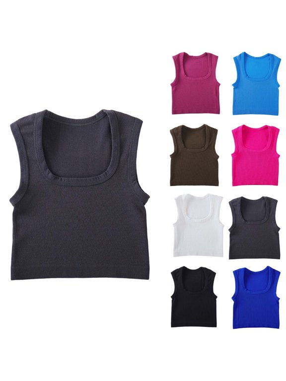 Tank Tops for Women Women's Summer Solid Color Casual And Comfortable Threaded Yoga Sports Short Sleeve Tops Brown M