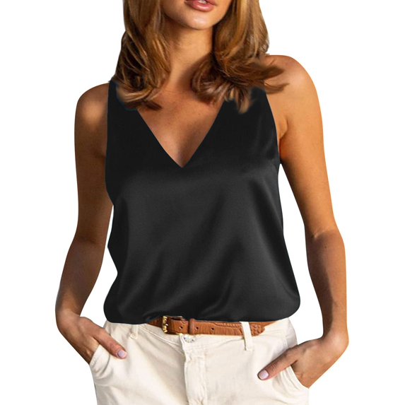 Tank Tops for Women Women's Vest Sleeveless Shirts for Women V Neck Tees Blouses Casual Basic Tops Pullover Tank Top Kagetolytai Black M