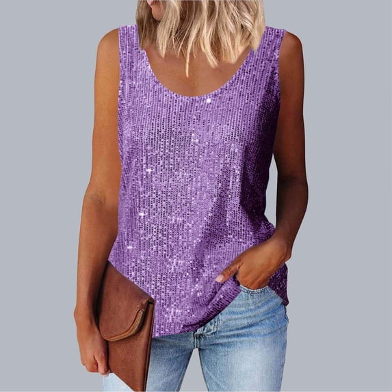 Tank Tops for Women Womens Summer Fashion Sequin Tops Neck Sequin Sleeveless Tanks Tops Blouses Pink