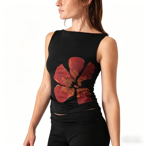 Tank Tops for Women Y2K Floral Graphic Tank Tops Sleeveless Crew Neck Tank Tops (Black 2)