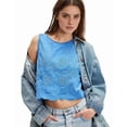 thumbnail image 1 of Tank Tops for Women Y2K Sleeveless Square Neck Tie Up Cropped Vest Summer Chic Going Out Blouse Blue S, 1 of 7