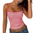 thumbnail image 1 of Tank Tops for Women Striped Spaghetti Strap Ribbed Scoop Neck Slim Fit Summer Party Camisole Red XL, 1 of 5