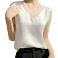 thumbnail image 1 of Tank Tops for Women ole Glossy Satin Sleeveless V Neck Lace Toggle Simple Cut Sweatshirt Camis Top, 1 of 7