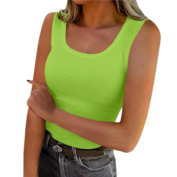 Tank Tops for Women under $4.98 no boundari Sleeveless U Neck Leisure Solid Top Green XL
