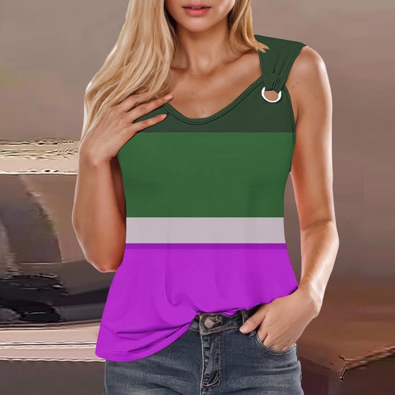 Tank Tops for Women under $4.98 no boundari Sleeveless V-neck Printing Loose T-shirt Purple XL