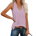 thumbnail image 1 of Tank Tops for Women under $4.98 no boundari Stripe V-neck Sleeveless Loose Casual Side Slit Casual Top Pink XL, 1 of 6